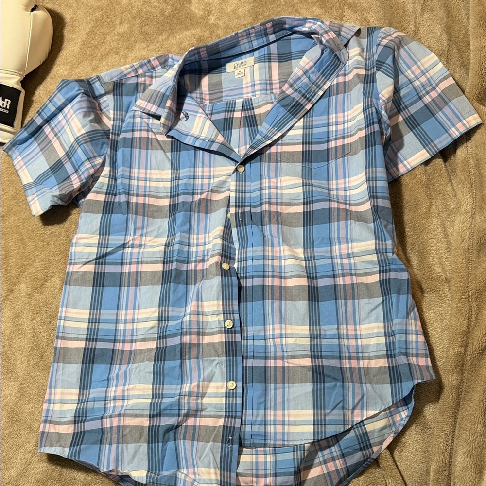 Croft & Barrow Blue and Pink Plaid Button Down Shirt